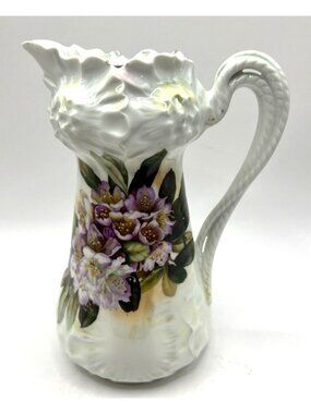 Vtg Porcelain RS Germany Hand Painted Wild Rose Teapot With Ornate Handle Early